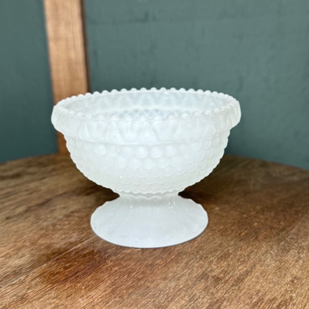 Vintage Fairy Light Lamp Clear Satin Frosted Glass Thousand Eye Hobnail Base